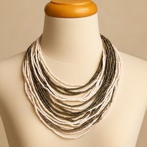 Multi Strand Pastel Beaded Spring Summer Bib Style Necklace NWOT